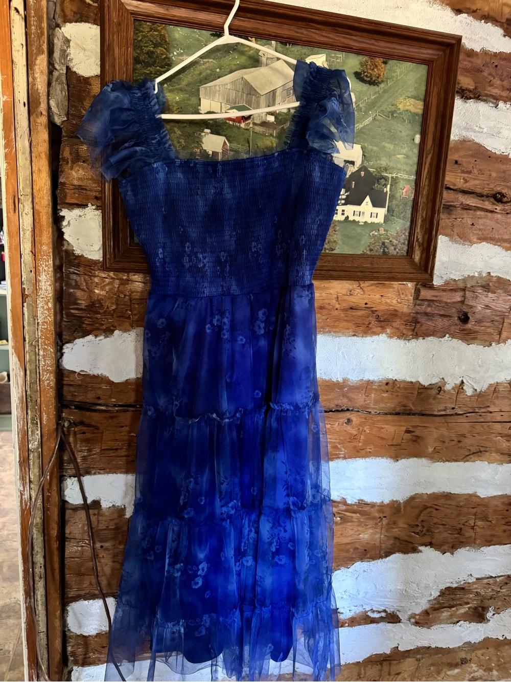 Blue Tulle Tiered Midi Dress